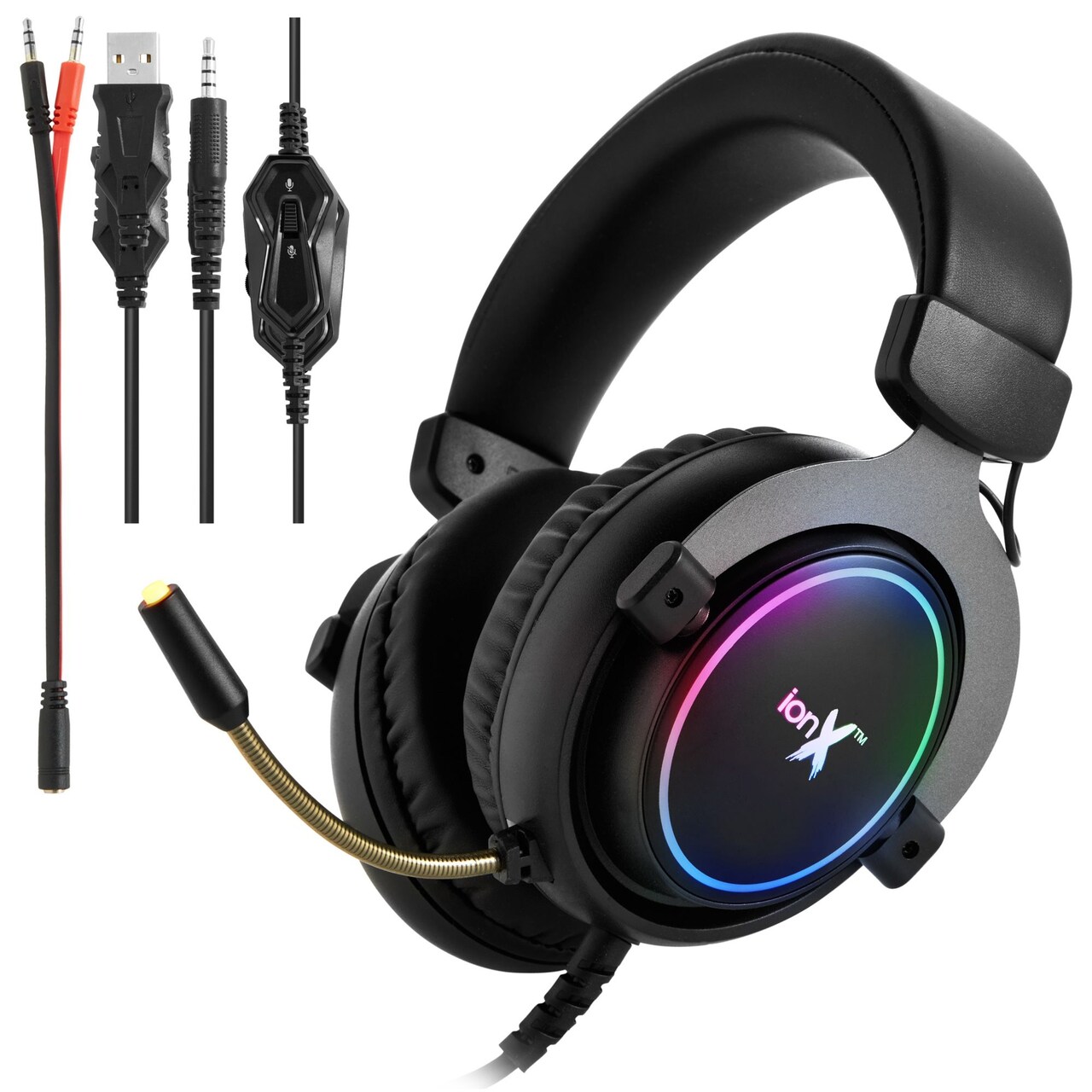 Wired Gaming Headphones with Microphone, Over the Ear 3.5mm Headphones with Microphone and RGB Lighting (Black)